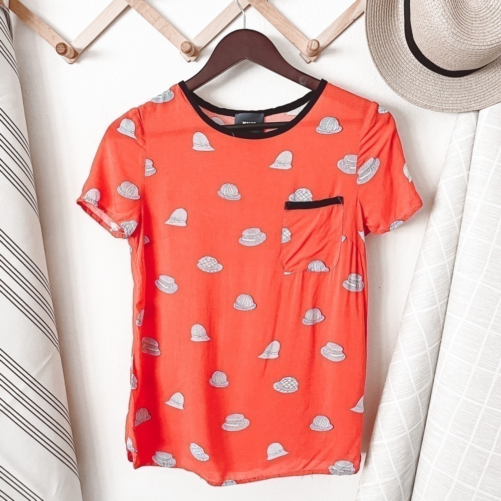 Anthropologie Maeve Red Hat Printmaker Blouse